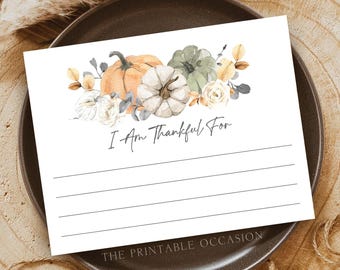 I'm Thankful For Card Printable Thanksgiving Gratitude Card Friendsgiving Activity Thanksgiving Dinner Card Instant Download T8