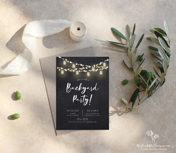 Backyard Party Invitation Template, BBQ Party Invitation, Baby Shower Invitation, Birthday Party, Retirement Party, Couples Party, Corjl Il_570xn