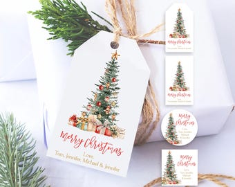 Editable Christmas Favor Tags Holiday Gift Tags Merry Christmas Holiday Tags Holiday Labels Tree Gold Download Printable Template Corjl T2C
