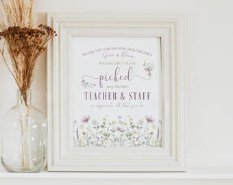 Teacher Appreciation Week Sign Printable Thank You Teacher Staff Sign Wildflower Floral Teacher Appreciation Poster Editable Template FR4