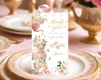 Editable Tea Party Favor Tags Template Printable Tea Party Thank You Tag Birthday Tea Party Treat Tag Garden Party Floral Gift Tag Corjl TE1
