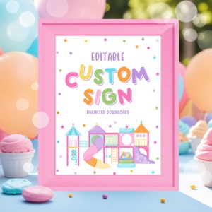 Jump Party Custom Sign Editable Indoor Playground Birthday table sign Trampoline Party Bounce House Let&#39;s Jump Girl Editable Printable PL3