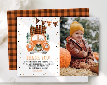 EDITABLE Fall Tractor Thank You Card Template Lumberjack Thank You Card Tractor First Birthday Party Printable Instant Download TR3 LJ