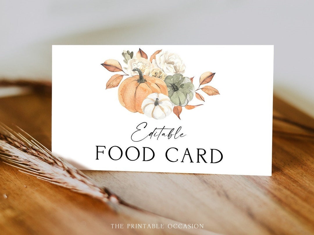 Fall Food Cards Template Thanksgiving Food Label Card Printable Fall ...