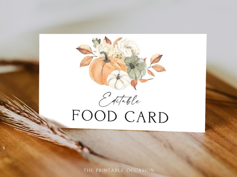 Thanksgiving Food Tent Card Editable Floral Pumpkin Thanksgiving Food Label Printable Thanksgiving Buffet Tent Friendsgiving Food Card