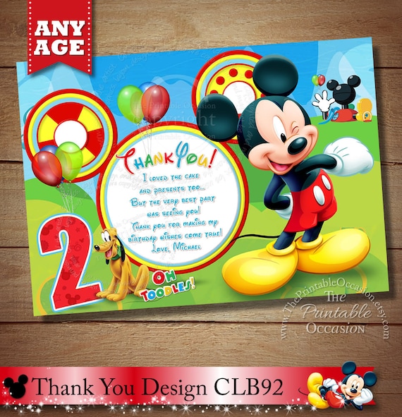 Mickey Mouse Thank You Card, Clubhouse Thank You Card, Mickey and Friends Thank You Card, DIY, Disney Printable Thank You Card Il_570xn