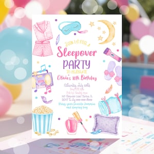 Editable Slumber Party Birthday Invitation Sleepover Spa Night Birthday Invite Tween Teen Girls Pajama Party Digital Printable Template SO1