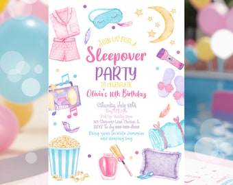 Editable Slumber Party Birthday Invitation Sleepover Spa Night Birthday Invite Tween Teen Girls Pajama Party Digital Printable Template SO1