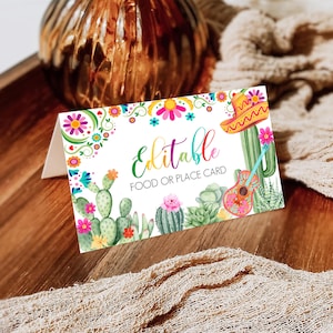 Fiesta Foot Tent Template, CactusThemed Wedding Place Card Printable Template, Editable Printable Foot Tent Template, Instant Download, FE1