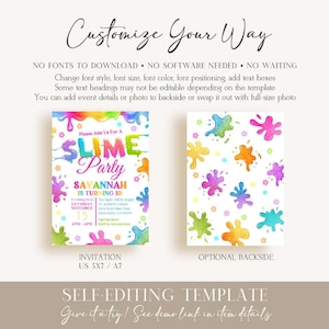 Editable Slime Invitation Glow Slime Party Invitation Template Slime ...