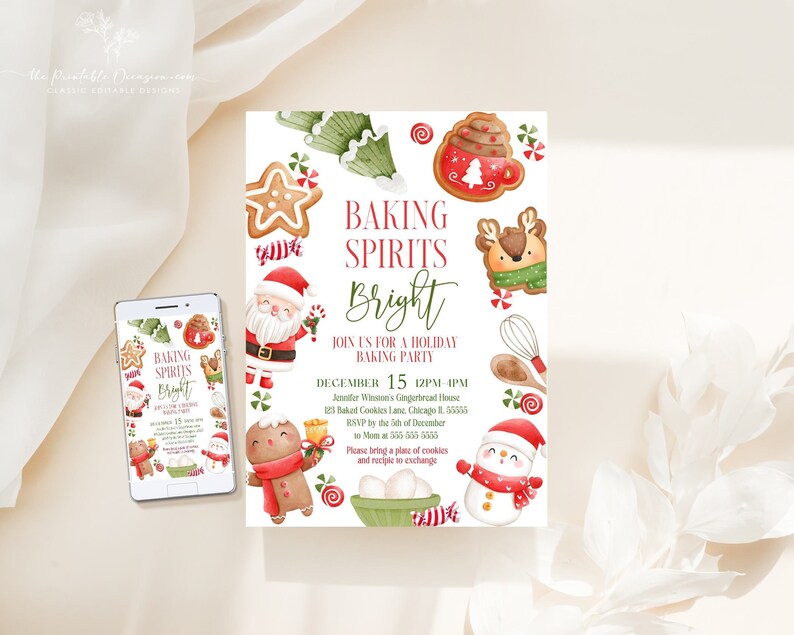 Baking Spirits Bright Invitation Editable Cookie Decorating Party Invite Baking Spirits Bright Cookie Decorating Invitation Christmas GN1 image 1