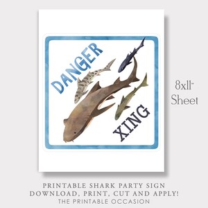 Printable Shark Sign Danger Shark XING Birthday Party Sign Shark Swim Party Shark Pool Party Sharks Birthday Party Sign SHK SH1 SH2 SH3 image 2