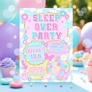 Editable Sleepover Birthday Invitation Preppy Tween Teen Varsity Fashion Sleepover Party Slumber Pajama Party Instant Download Canva TW1