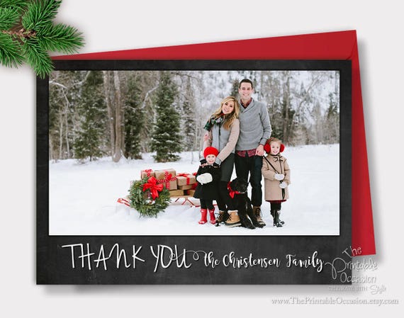 Chalkboard Christmas Thank You Photo Card, Chalkboard Christmas Thank You Card, Printable Christmas Thank You Card Il_570xn