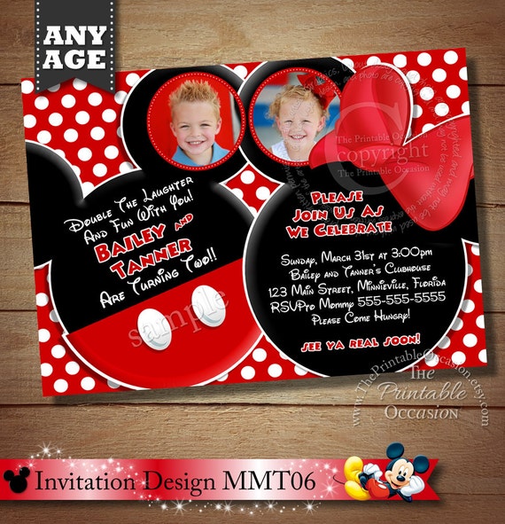 same day svc mickey mouse invitation for twins mickey mouse minnie mickey mouse invitation