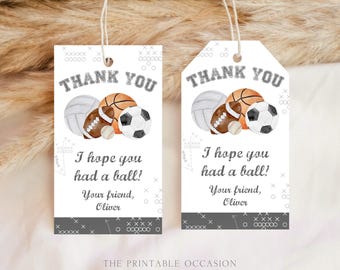 All Sports Party Favor Tags Printable Editable Canva Sports Birthday Favor Tag Template Instant Download Boys Sports Theme Thank You Tag AS1