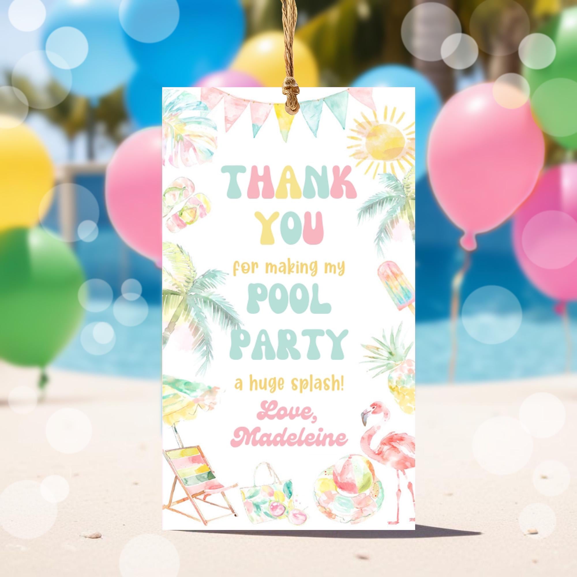 Editable Pool Party Favor Tag Template Summer Party Thank You Tags ...