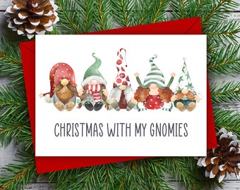 Christmas With My Gnomies Christmas Card, Gnome, Printable Gnome Greeting Card, INSTANT DOWNLOAD, Hanging With My Gnomies Christmas Card