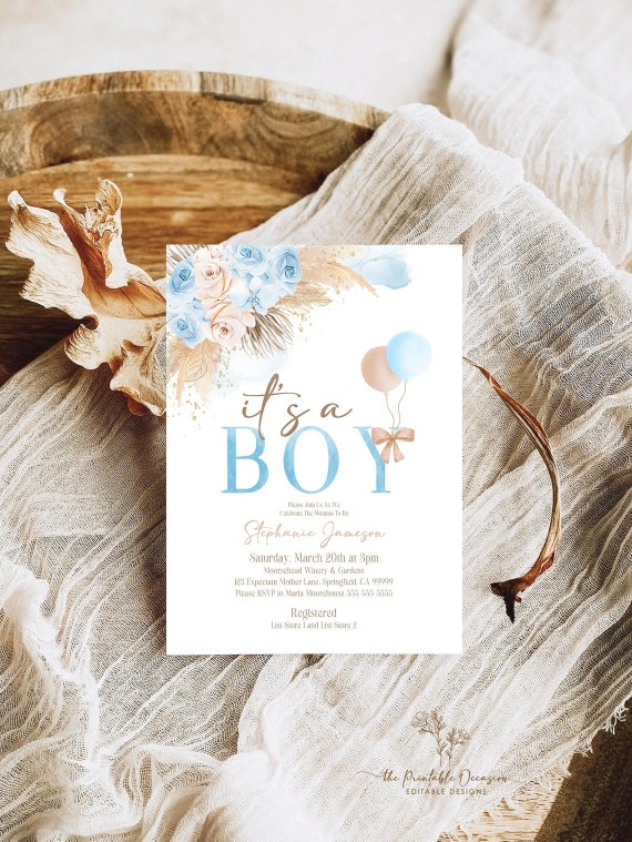 EDITABLE Pampas Grass Baby Shower Invitation Bohemian Boy's Baby Shower Invitation Boys Boho Shower Desert Baby Shower Instant Download PGB5 Il_570xn