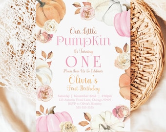Little Pumpkin Birthday Invitation Editable Fall First Birthday Invite Pumpkin Birthday Canva Template Autumn Birthday Printable PM1