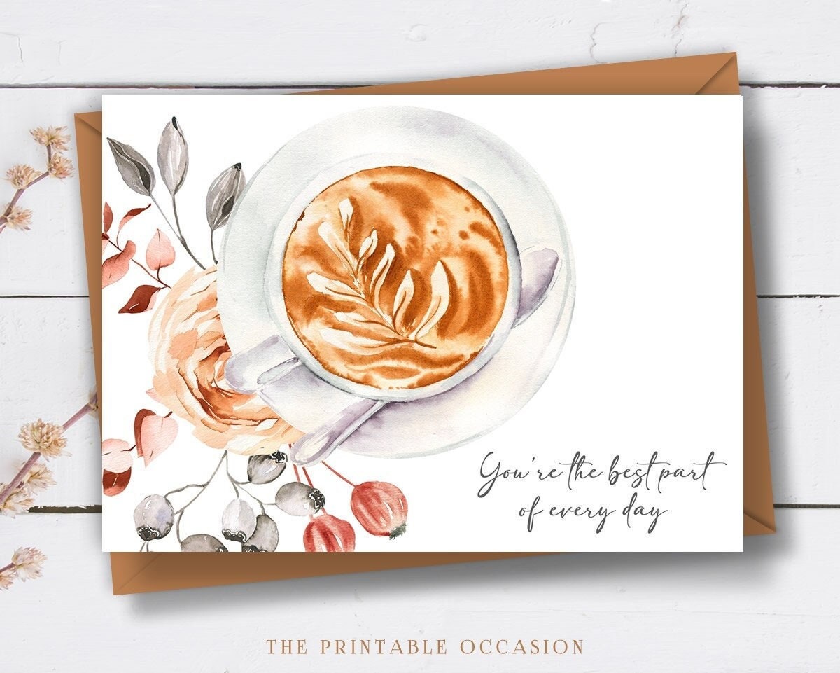 Coffee Lovers Greeting Card, Happy Birthday, White Card Stock, 5 X 7 White  Envelope, Gift for Coffee Drinkers, Caffeinated, Mugs, Donuts. 