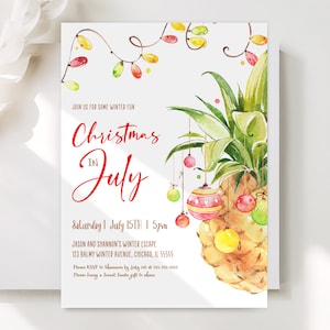 Tropical Christmas Invitation Pineapple Christmas In July Invitation Tropical Christmas Party Printable Pineapple Holiday Invitation TC1