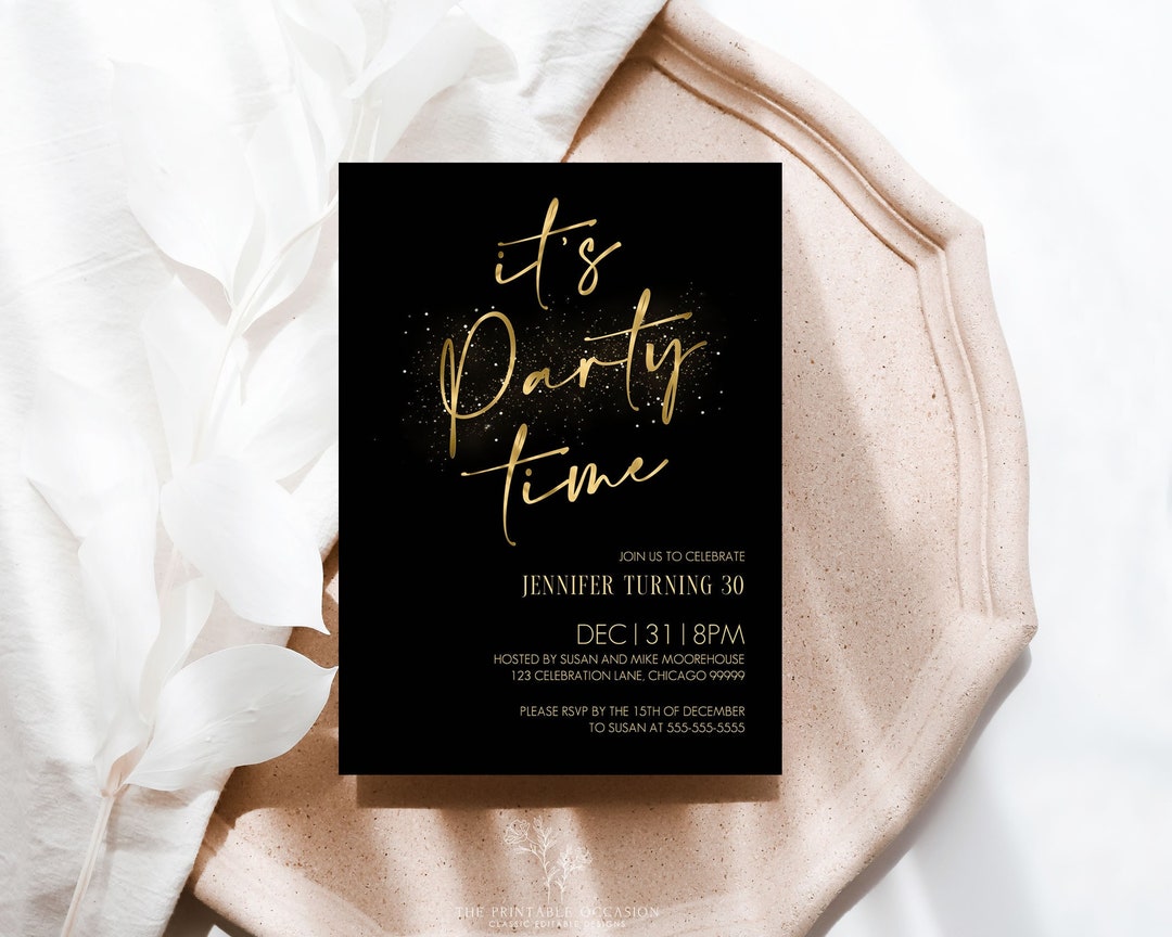 It's Party Time Evite &amp; Printable Invitation Template Gold Printable ...