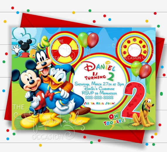SAME DAY SVC Clubhouse Mickey Birthday Invitation, Mickey Mouse Invitation, Mickey Mouse Clubhouse, Toodles Invitations, Mickey Printables Il_570xn