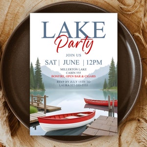 Lake Party Invitation Template Lake Celebration Cabin Party Summer Invitation Summer Fun Lake Digital Invitation Lake Birthday Weekend Fun