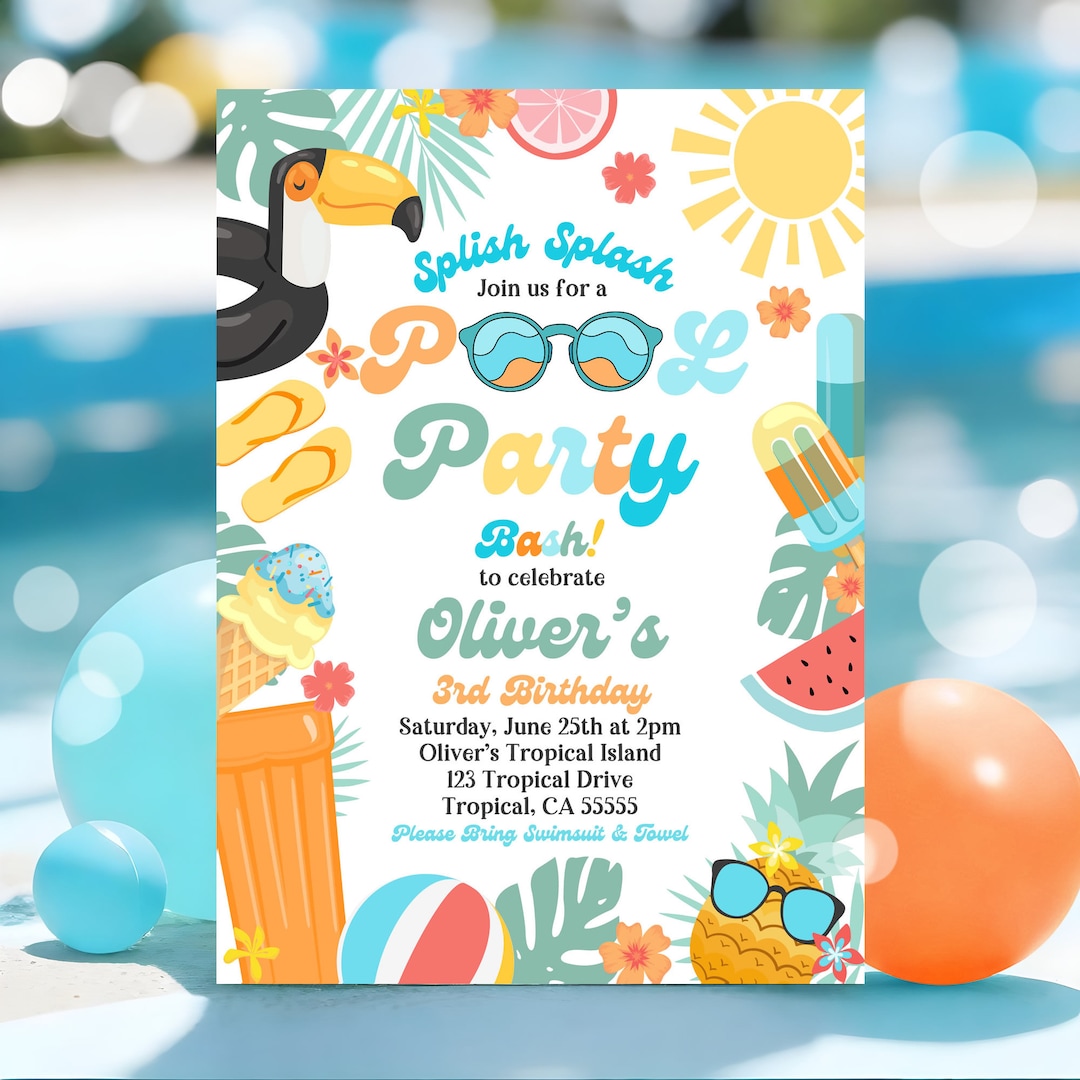 Splash Theme Cards Summer Pool Party Birthday Invitations - 20 Splish  Splash Swimming Theme Cards With Envelopes For Kids (4x6 Inches) Kids Pool  Party Cards, image size:1080x1080