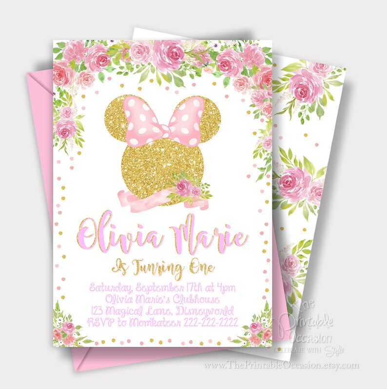 Pink And Gold Minnie Mouse Invitations 5