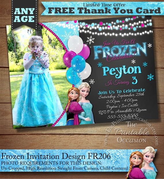 SAME DAY SVC Frozen Birthday Invitation, Frozen Birthday Party, Frozen Invitation, Frozen Birthday Invitation, Digital, Frozen Chalkboard Il_570xn