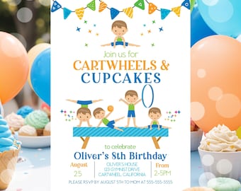 Boy Gymnastics Birthday Invitation Editable Gymnastics Invitation Template Boy Tumbling Gymnasts Birthday Invite Canva Instant Download G4