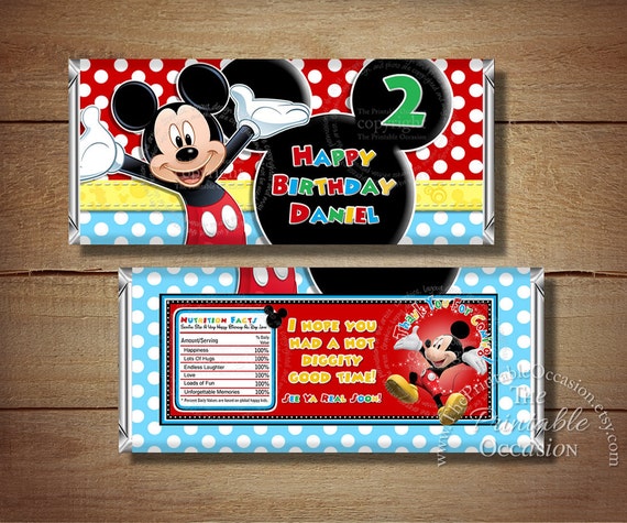 ANY AGE Printable Mickey Mouse Birthday Candy Bar Wrapper, Clubhouse Mickey Candy Bar Wrapper, Mickey Mouse Birthday DIY Party Printables Il_570xn