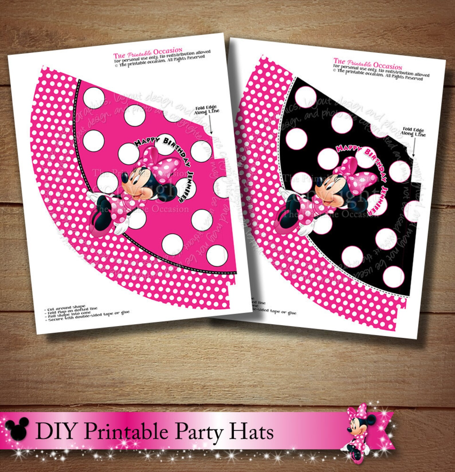 DIY Printable Minnie Mouse Party Hats Set of Two Pink Polka Etsy