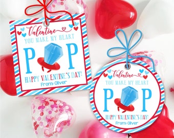 Valentine's Day Printable Ring Valentine Pop Gemstone Class Gift Tag Gem Classmate Team Teammate Neighbors Friends Students Tutor VA1 VA2