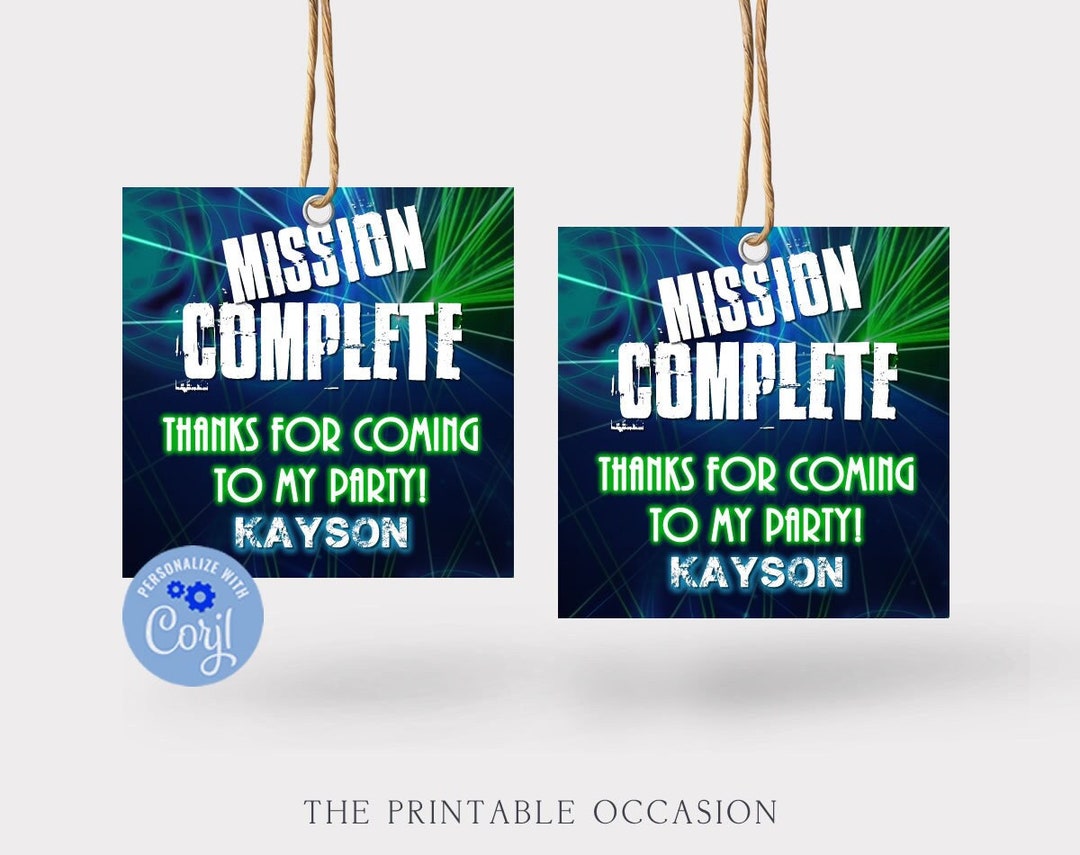 EDITABLE Laser Tag Gift Tags, 3 or 4 Laser Tag Gift Tags Templates