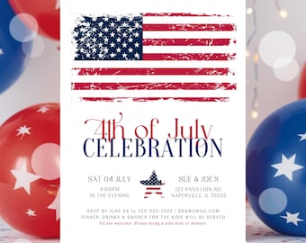 EDITABLE 4th of July Invitation Evite Template, Printable Fourth of July Digital Invitation, American Flag Invitation Distressed Flag P1