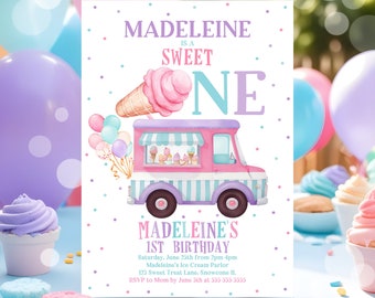 Editable Ice Cream Truck Birthday Invitation Ice Cream Sweet One 1st Party Invitation Sweet One Ice Cream Birthday Party Instant Downloa C3C