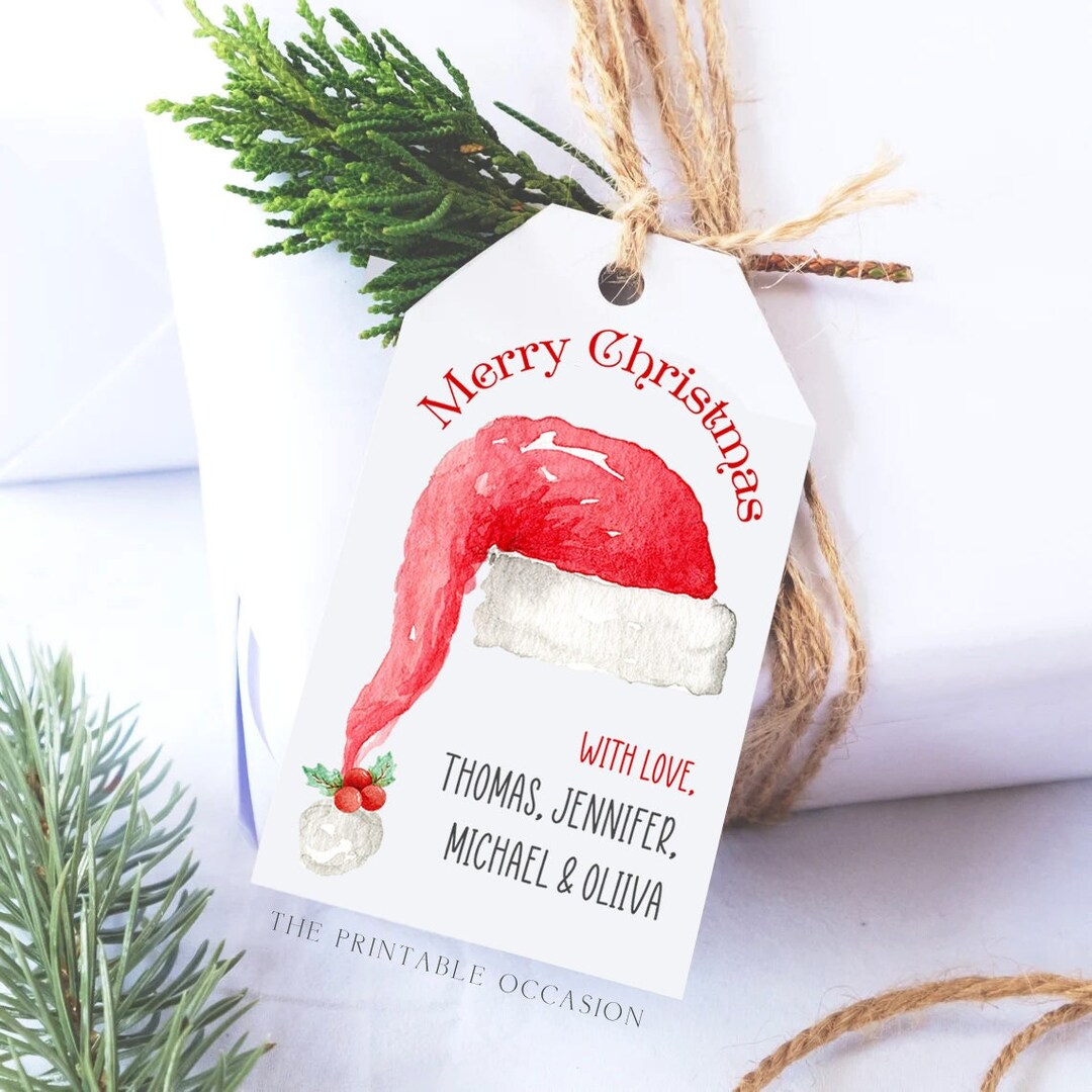 Santa Hat Gift Tag Template, Christmas Gift Tags, Personalized