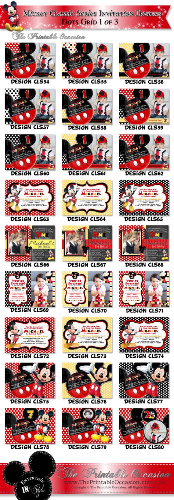 HUGE SELECTION Mickey Mouse Red Yellow Black Birthday Invitation, Great for First Second Third Fourth or Fifth Birthdays, Mickey Invitation Il_570xn