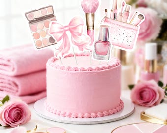 Editable Spa Birthday Cake Toppers Pink Makeup Party Decor Beauty Theme Cake Toppers Printable Spa Girl Birthday Decor Pamper Party SP3