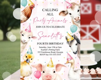 Editable Farm Animal Birthday Invitation Boho Girl Farm Calling All Party Animals Birthday Invite Printable Instant Download FA1