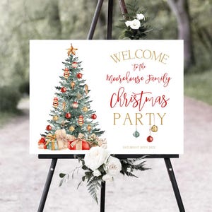 Editable Christmas Welcome Sign Template Printable Christmas Tree Welcome Poster Holiday Welcome Sign Christmas Party Decor Holiday Sign T2C