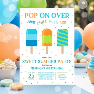 Editable Popsicle Birthday Invitation Popsicle Birthday Invite Pop On Over Chill With Us Boy Popsicle Party Ice Cream Digital Invitation PS1