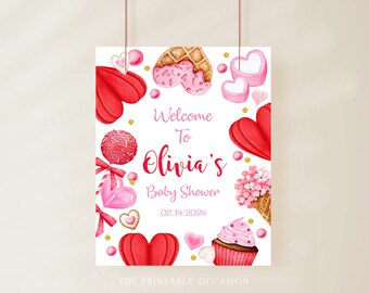 Valentine's Day Party Welcome Sign Valentine's Baby Shower Welcome Sign Valentines Baby Sprinkle Welcome Sign Flowers Editable Printable VD2