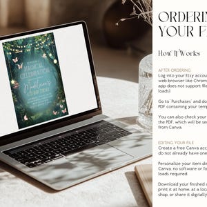 The enchanted forest birthday invitation template is fully editable in Canva for easy personalization. This woodland birthday invite features magical fairy lights, glowing details, and a lush enchanted garden theme. Perfect for girls woodland parties or fairy garden birthday celebrations, this enchanted invite can be printed or shared digitally.