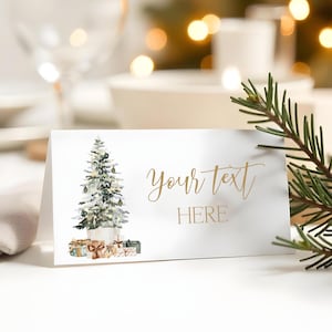 Editable Christmas Food Tents Printable Christmas Food Cards Christmas Tree Green Gold Tent Card Template Holiday Buffet Labels Download T2D