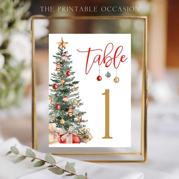 Christmas Printable Table Numbers Template, Holiday Table Numbers, Christmas Tree Table Numbers, Christmas Wedding Table Number Signs T2C