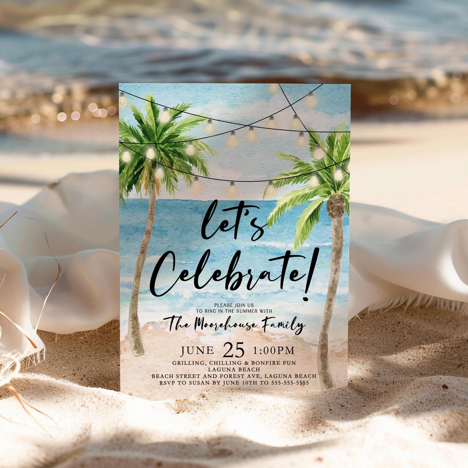 Beach Party Invitation Template Lets Celebrate Beach Invite Printable ...